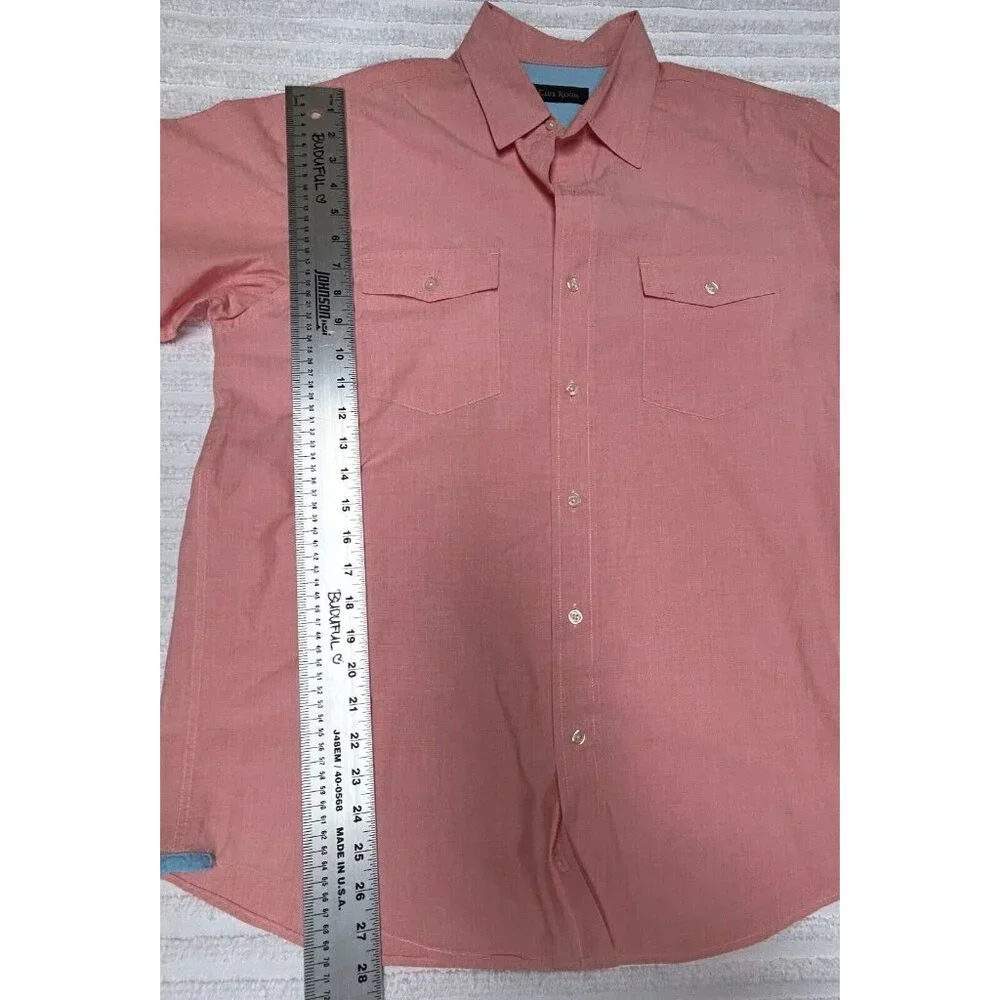 Club Room Men's Medium Two-Pocket Cotton Button Up Short Sleeve Shirt Peach